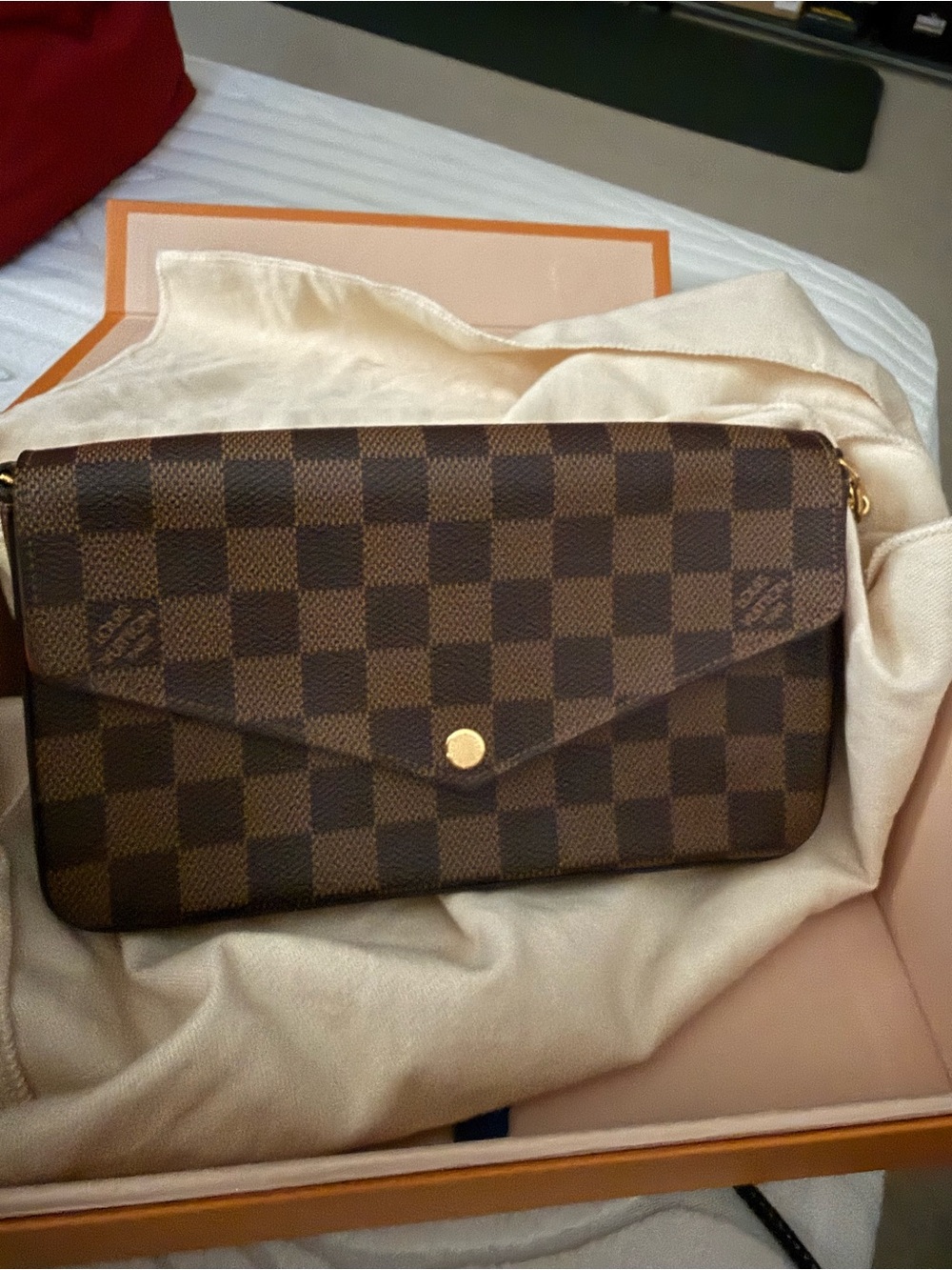 LV Brown Damier pochette felicie brown  Crossbody Bag with Gold Hardware